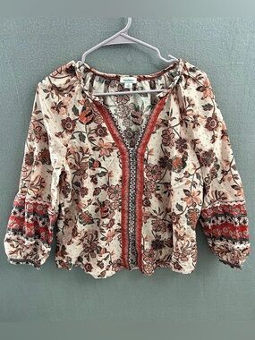 Sundance Arvilla Floral Silk Blend Long Sleeve Top Bohemian Tunic Sz Small